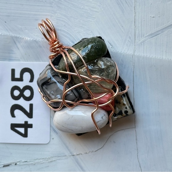 Necklace Pendant, Handmade assemblage Wire Wrapped real Stones Resin Set 4300 G - Picture 9 of 9